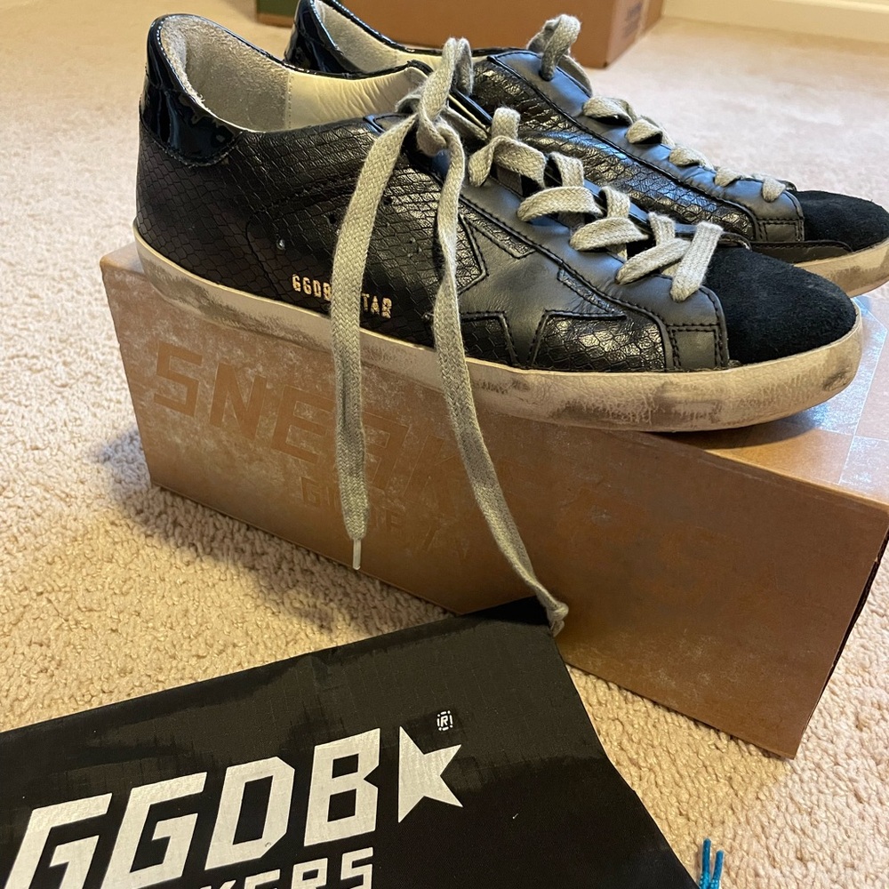 Golden Goose Black Distressed Sneakers with Signature Star